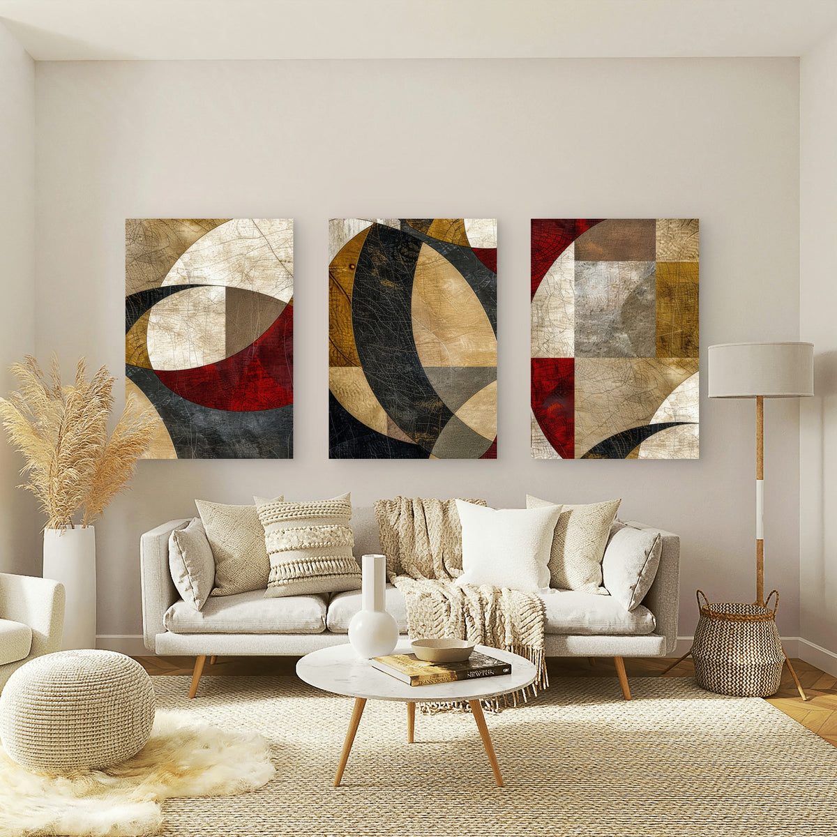 3pcs Modern Retro Cubist Shape Painting Wall Art Set Canvas Framed 40x60cm - High Quality Print 100% Australian Made Wall Canvas Ready to Hang