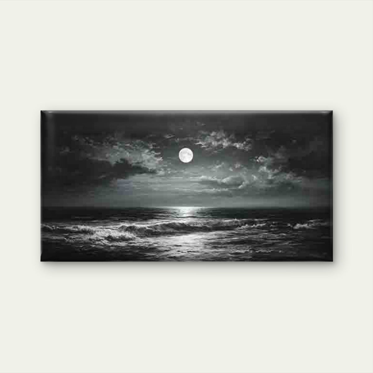 Moonlit Sea with Dark Clouds Wall Art Canvas Office Home Room Framed 120x60cm