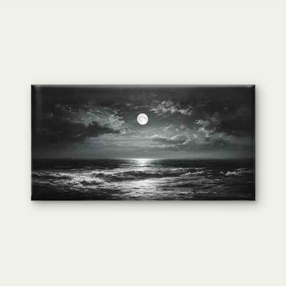 Moonlit Sea with Dark Clouds Wall Art Canvas Office Home Room Framed 120x60cm