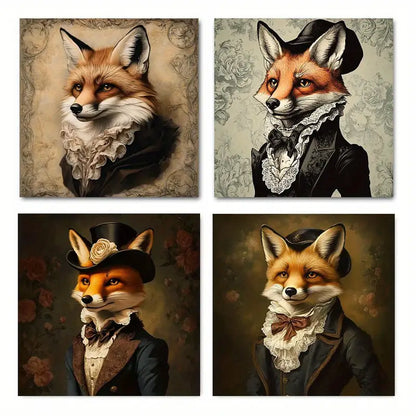 4pcs Fox Art Modern Gothic StyleWall Art Canvas Framed