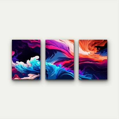 3pcs Cosmic Clouds Clashing In Dark Skies Wall Art Set Canvas Framed 50x70cm - High Quality Print 100% Australian Made Wall Canvas Ready to Hang
