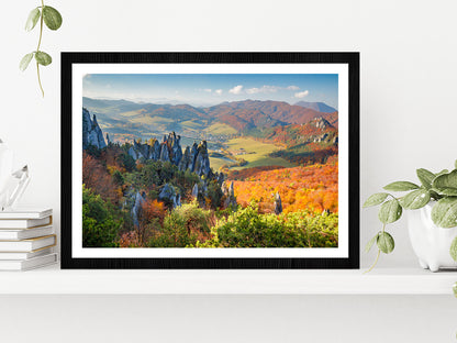 Rocks & Hills In Autumn Season Glass Framed Wall Art, Ready to Hang Quality Print With White Border Black