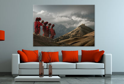 Young Monks Walking to Temple Wall Art Decor 100% Australian Made