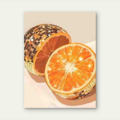Disco Ball with Orange Metal Print Ready to Hang