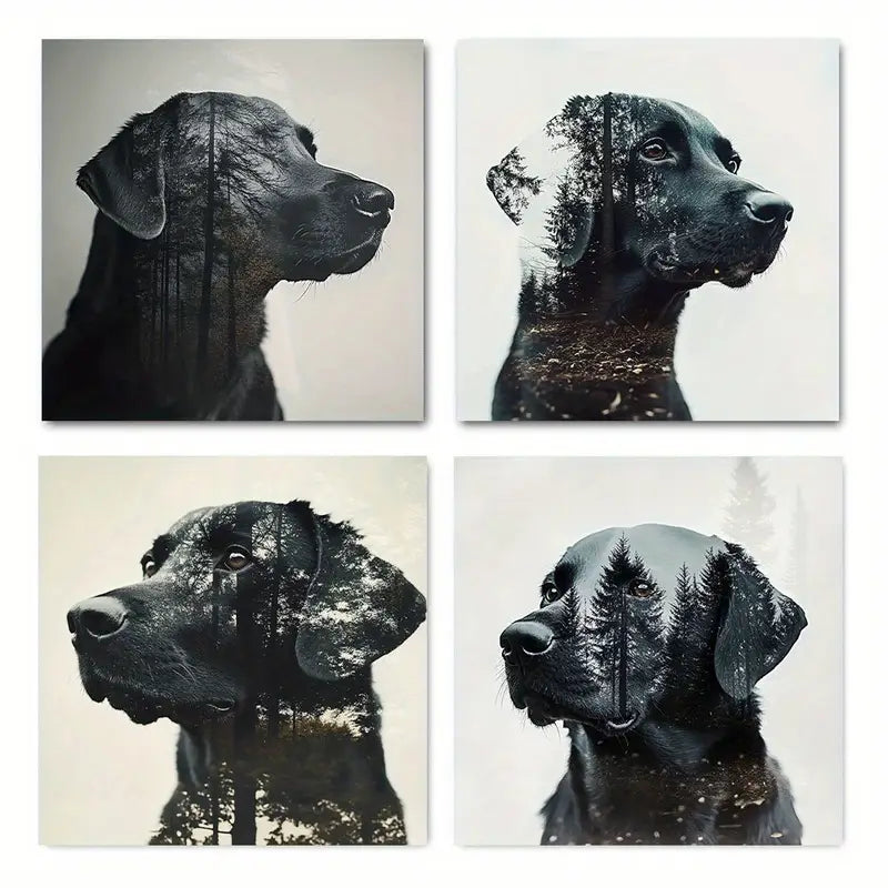 4pcs  Labrador Forest Wall Art Canvas Framed