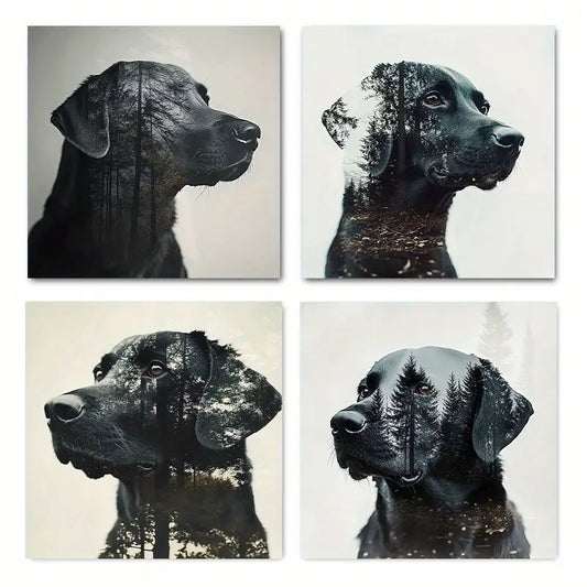 4pcs  Labrador Forest Wall Art Canvas Framed