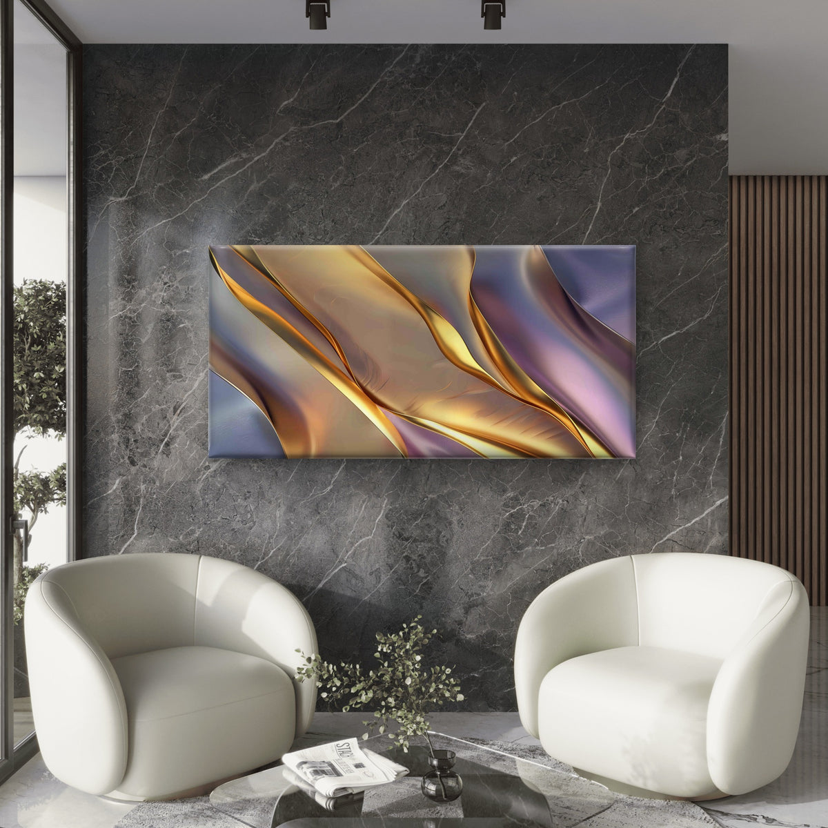 Abstract Purple Gold Decor Wall Art Canvas Office Home Room Framed 120x60cm