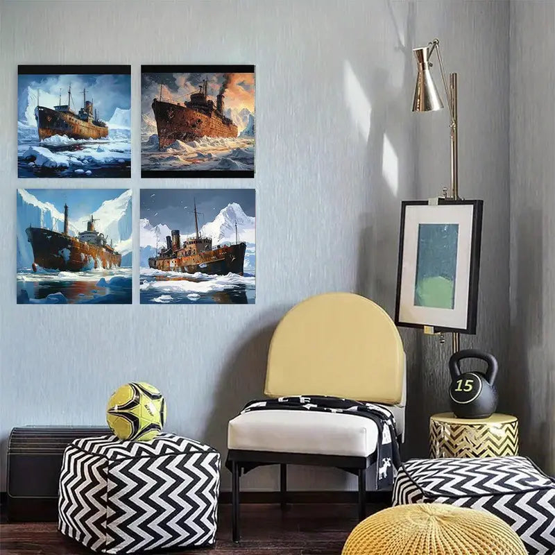 4pcs icebreaker on the ice picture quality text     Wall Art Canvas Framed