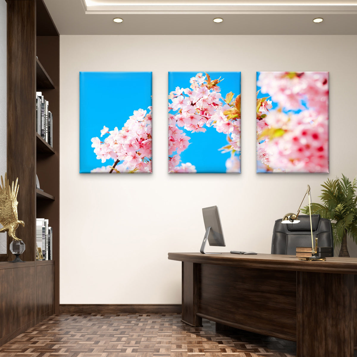 3pcs Japanese Pink Cherry Blossom Floral Wall Art Set Canvas Framed 50x70cm - High Quality Print 100% Australian Made Wall Canvas Ready to Hang