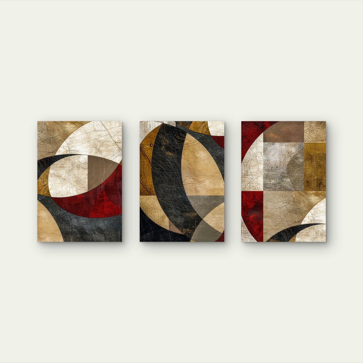 3pcs Modern Retro Cubist Shape Painting Wall Art Set Canvas Framed 40x60cm - High Quality Print 100% Australian Made Wall Canvas Ready to Hang