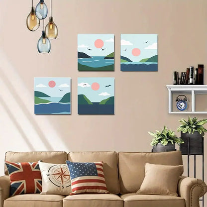 4pcs  Scenes with Birds, Waves & Mountains IU  Wall Art Canvas Framed