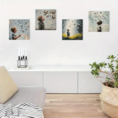 4pcs Graffiti Boy & Butterflies Wall Art Canvas Framed