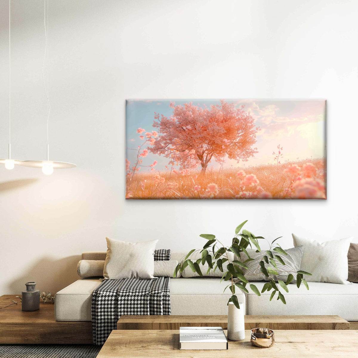 Lone Cherry Blossom Tree Wall Art Canvas Office Home Room Framed 120x60cm