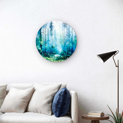 Misty Blue Shaded Dark Forest Acrylic Glass Rounded Print Tempered Glass Wall Art 100% Made in Australia Ready to Hang