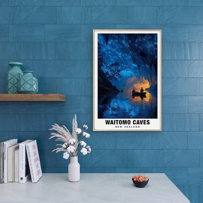 Waitomo Caves New Zealand Glowworm Grotto Travel Poster Print Wall Art