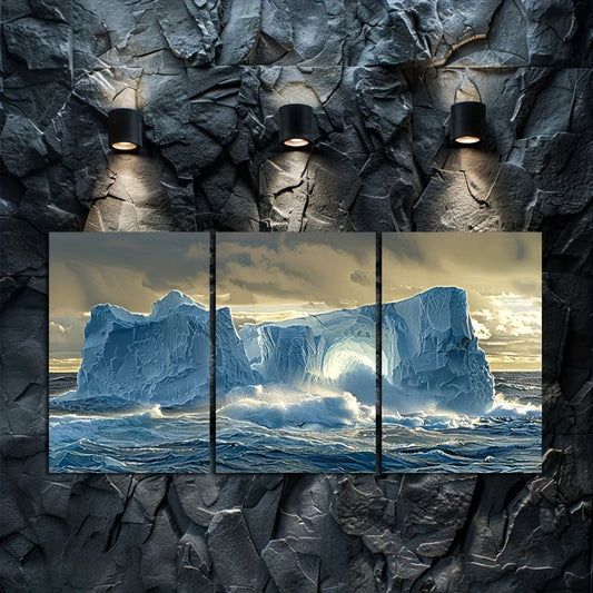 3pcs Iceberg Off The Coast Of Antarctica Wall Art Set Canvas Framed 50x70cm - High Quality Print 100% Australian Made Wall Canvas Ready to Hang
