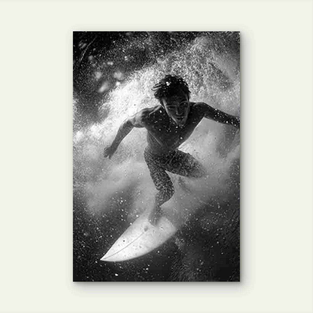 Black & White Dynamic Surfer Wave Photo 60x90cm Metal Print Ready to Hang