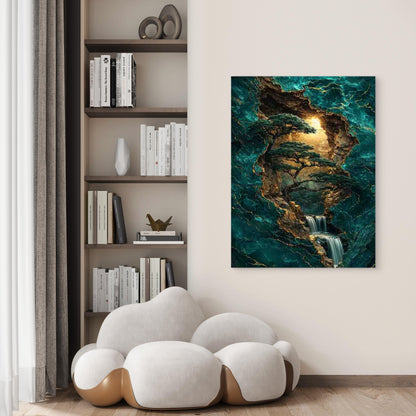 Mystical Cavern Waterfall 60x90cm Metal Print Ready to Hang