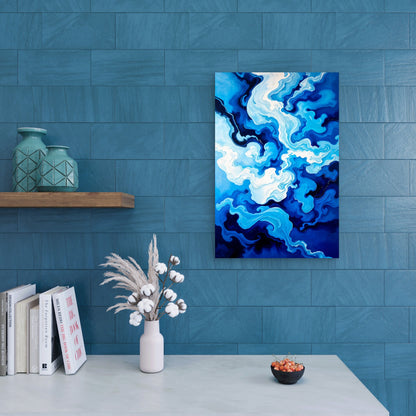 Abstract Blue and White Wave Patterns 60x90cm Metal Print Ready to Hang