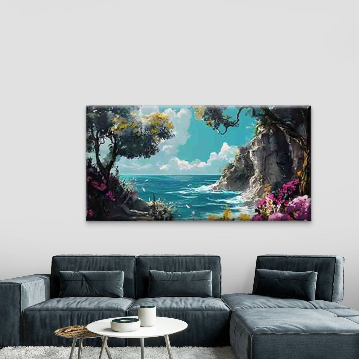 Coastal Mountain Landscape Wall Art Canvas Office Home Room Framed 120x60cm
