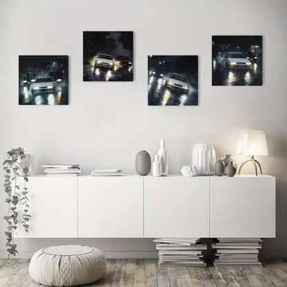 4pcs Night Car Picture  Wall Art Canvas Framed