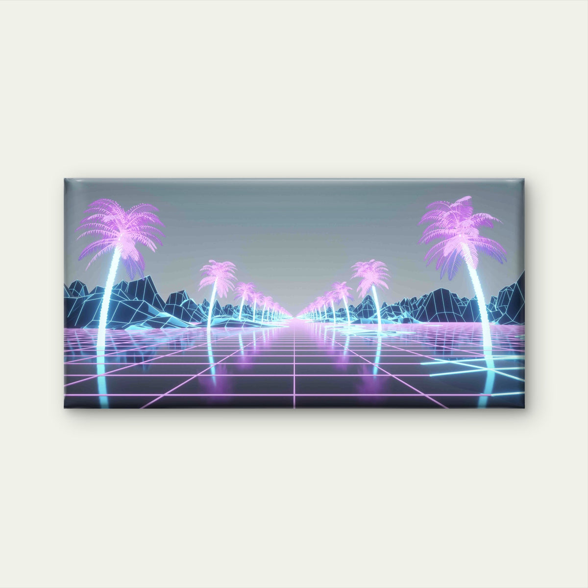 Futuristic Synthwave Background Wall Art Canvas Office Home Room Framed 120x60cm
