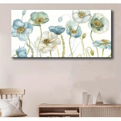Vintage Blue Floral Greenhouse Flowers Wall Art canvas office home room framed 120x60cm