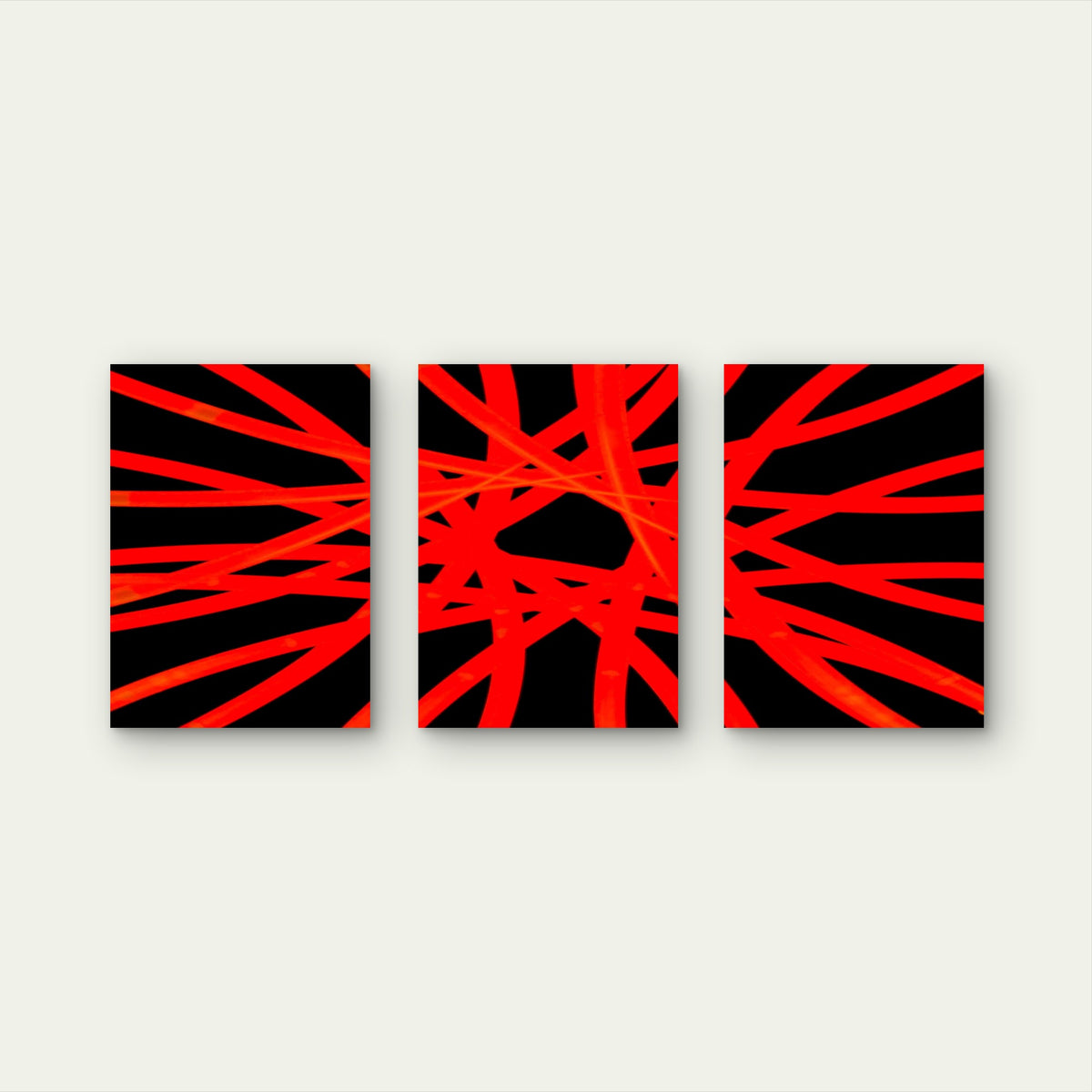 3pcs High Angle View Bright Red Light Abstract Metal Print Ready to Hang Art