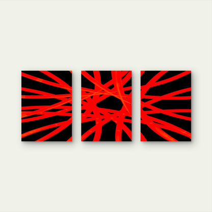 3pcs High Angle View Bright Red Light Abstract Metal Print Ready to Hang Art