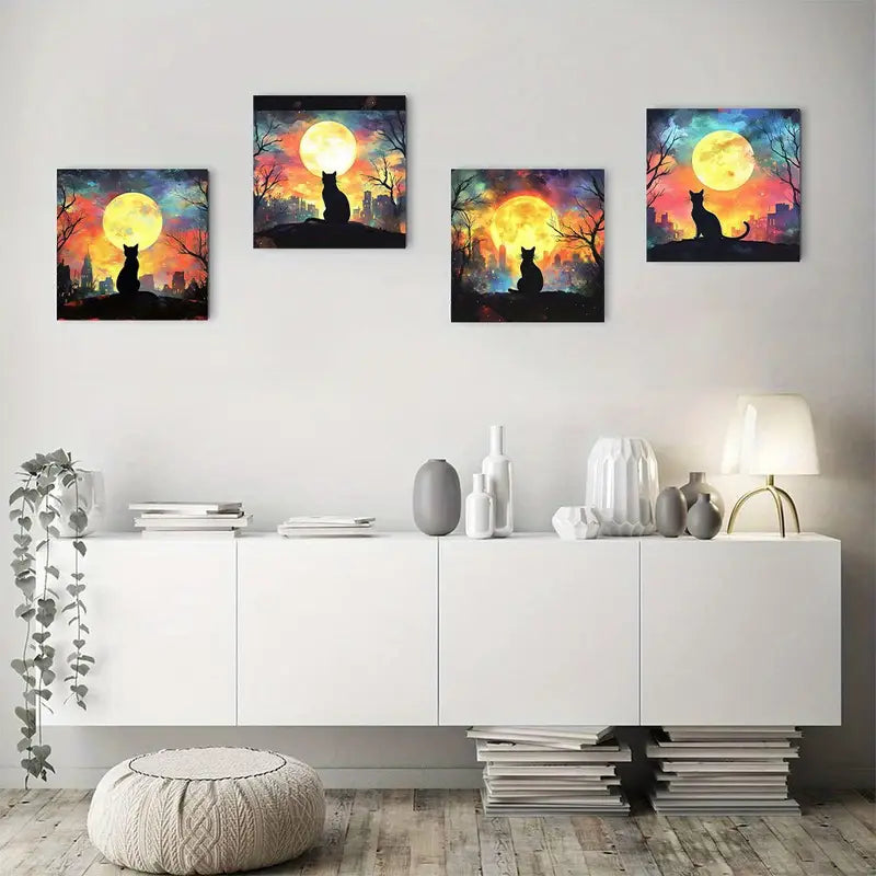 4pcs Black cat starry Night BCN  Wall Art Canvas Framed