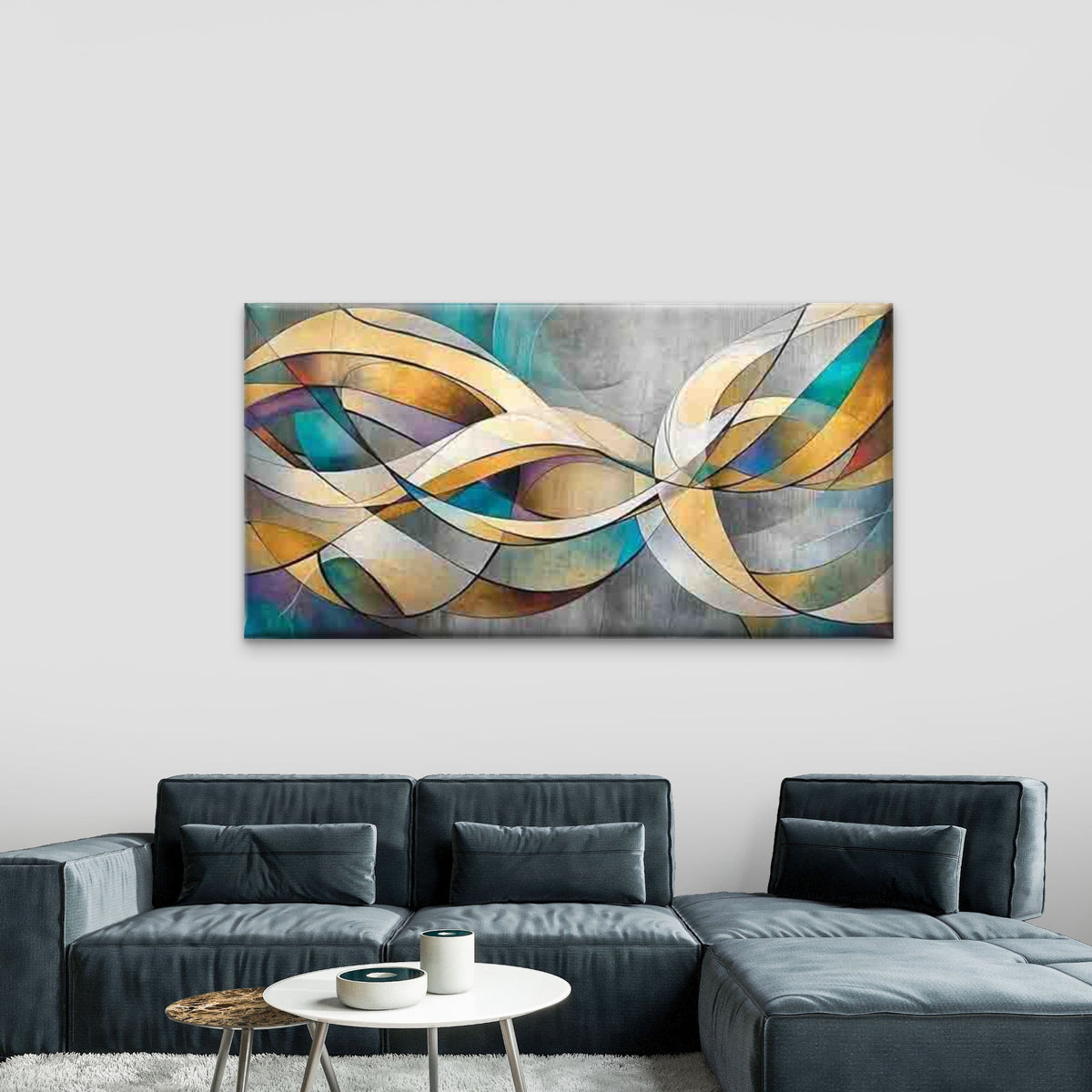 Abstract Curved Lines And Shape Wall Art Canvas Office Home Room Framed 120x60cm