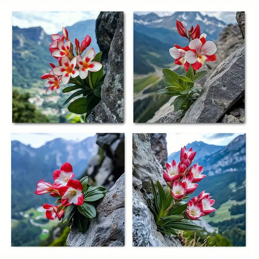 4pcs Cliff flower Picture Wall Art Canvas Framed