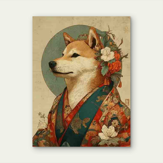 Shiba Inu Illustrated in Japanese Art 60x90cm Metal Print Ready to Hang