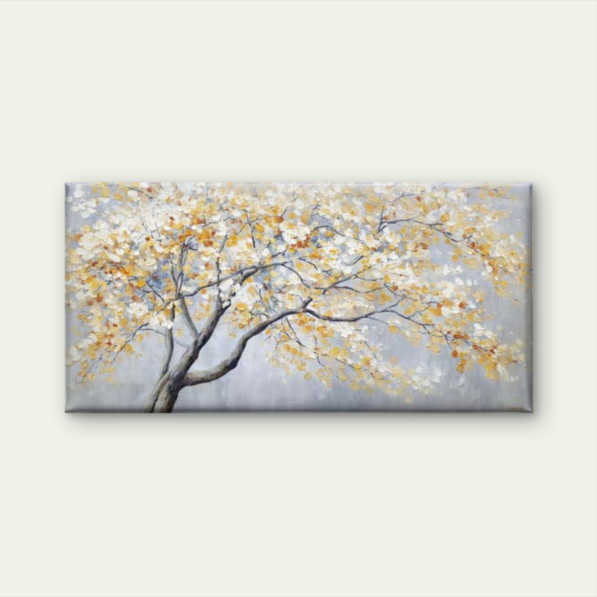 White Leaf Tree Painting Wall Art Canvas Office Home Room Framed 120x60cm