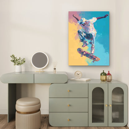 Abstract Action Shot of Skateboarder in Mid-Air 60x90cm Metal Print Ready to Hang