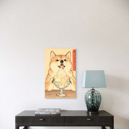 Japanese Shiba Inu Dog Eating Ice Cream 60x90cm Metal Print Ready to Hang