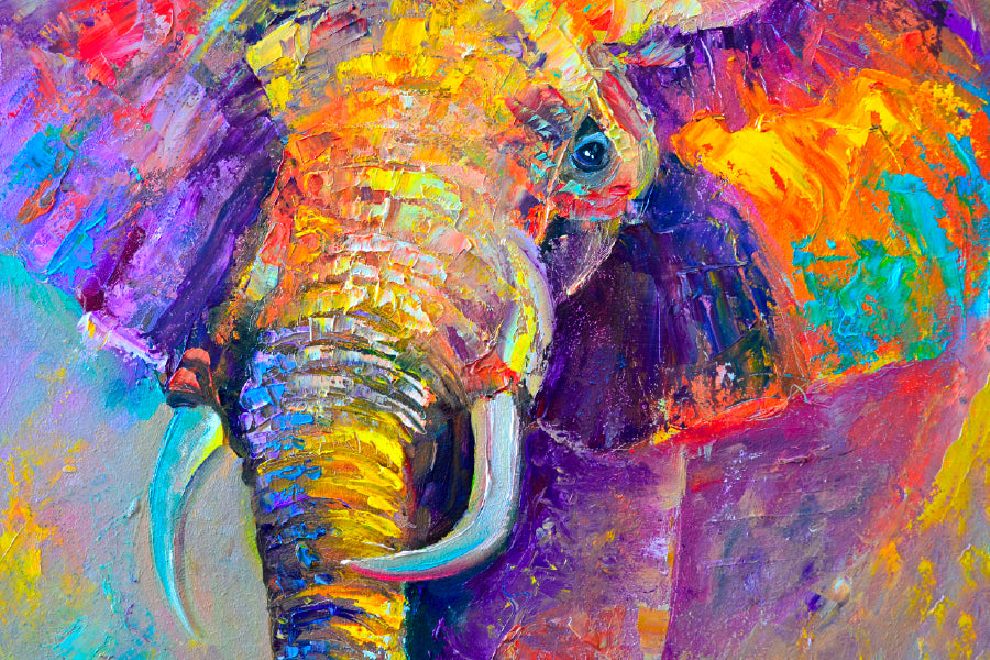 Colorful Elephant Painting Glass Framed Wall Art, Ready to Hang Quality Print