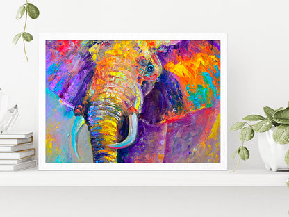 Colorful Elephant Painting Glass Framed Wall Art, Ready to Hang Quality Print Without White Border White