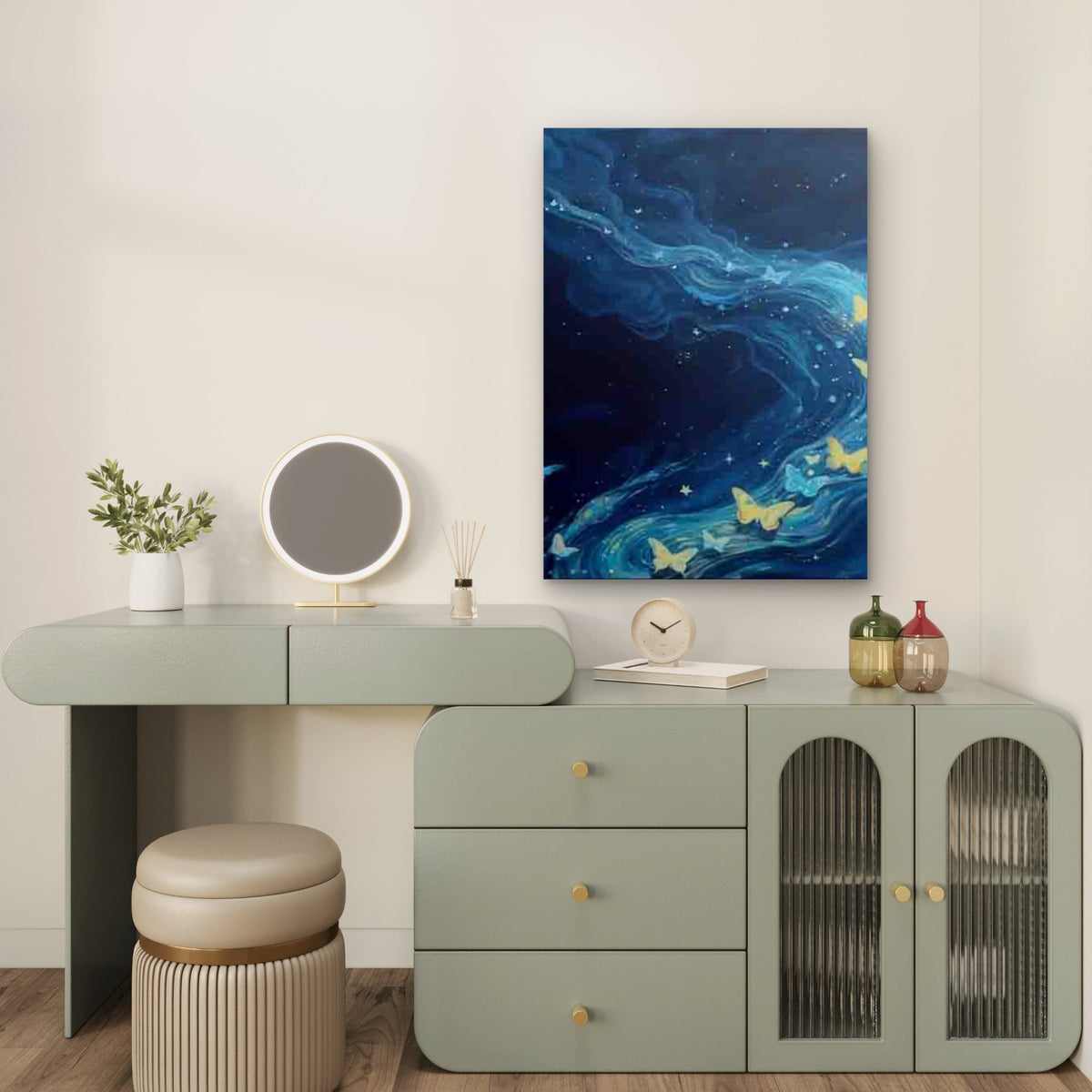 Blue Wave with Butterflies and Stars 60x90cm Metal Print Ready to Hang
