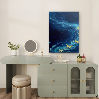 Blue Wave with Butterflies and Stars 60x90cm Metal Print Ready to Hang