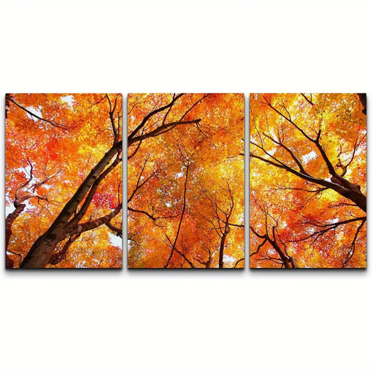 3pcs Vibrant Autumn Trees Metal Print Ready to Hang Art
