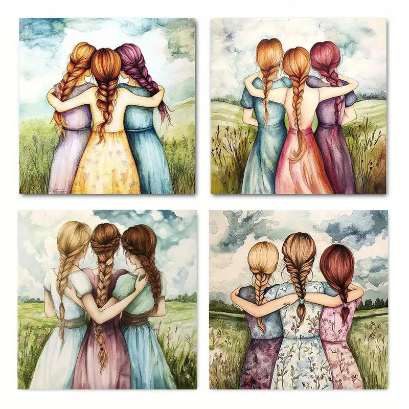 4pcs Sisterhood & Friendship  SF  Wall Art Canvas Framed