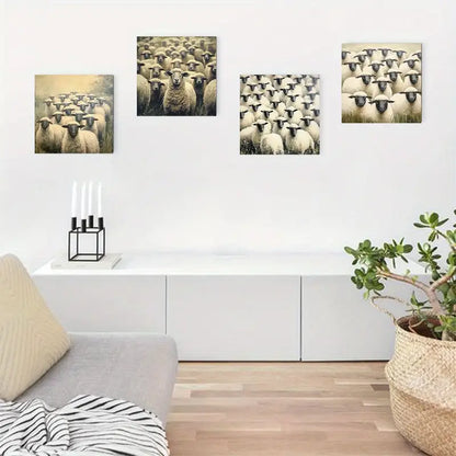4pcs Abstract Black Sheep Wall Art Canvas Framed