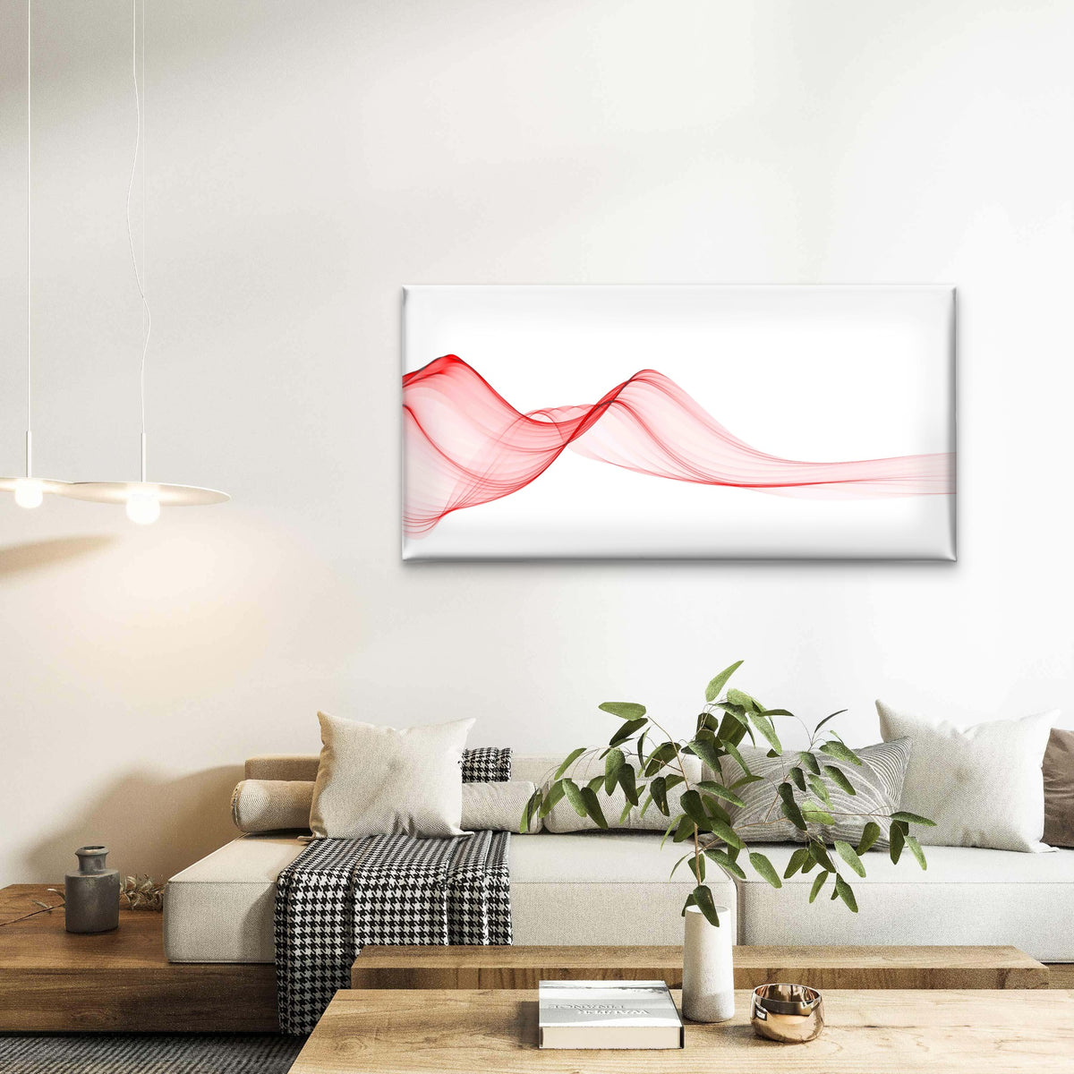 Abstract Red Smooth Wave Wall Art Canvas Office Home Room Framed 120x60cm
