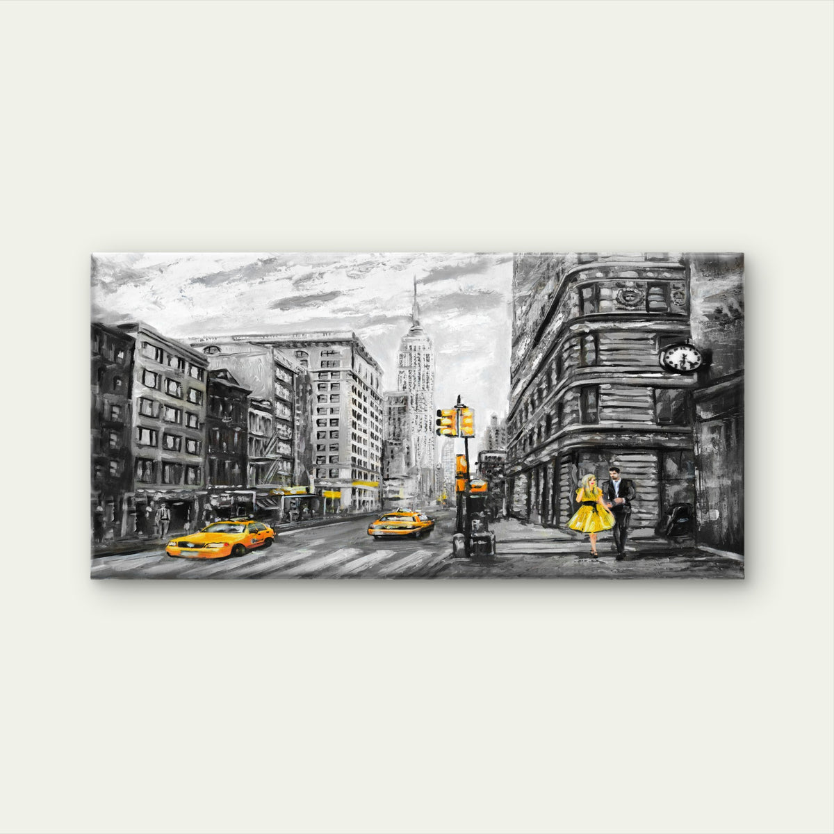 New York Yellow Cab Empire State Wall Art Canvas Office Home Framed 120x60cm