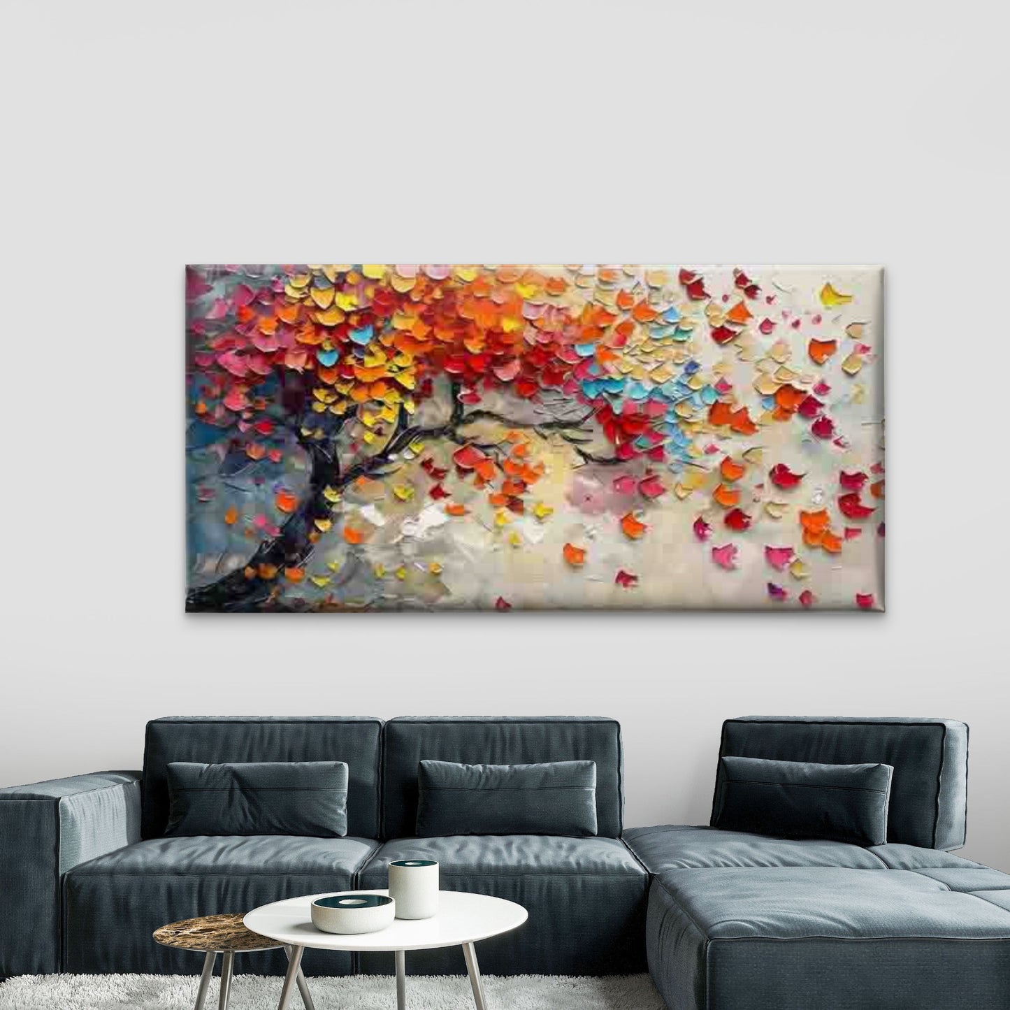 Abstract Falling Leaves Tree Wall Art Canvas Office Home Room Framed 120x60cm