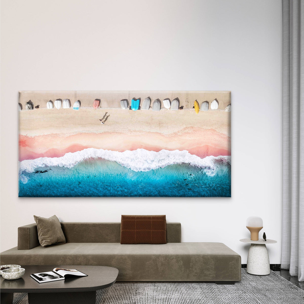 Aerial View of Beach Wall Art Canvas Office Home Room Framed 120x60cm