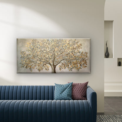 Elegant Metallic Tree Wall Art Canvas Office Home Room Framed 120x60cm
