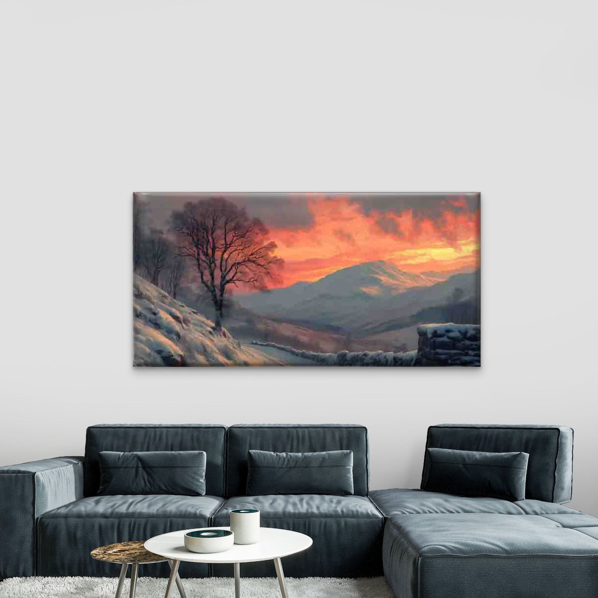 Sunset Over Snowy Mountains Wall Art Canvas Office Home Room Framed 120x60cm