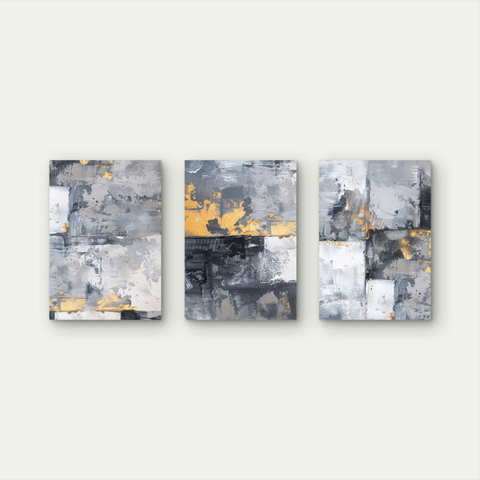3pcs Grey Gold Textured Abstract Wall Art Set Canvas Framed 50x70cm - High Quality Print 100% Australian Made Wall Canvas Ready to Hang